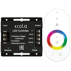 ECOLA controller LED strip RGB RF 24A 288W 12V (576W 24V) с кольцевым сенсорным белым радиопультом  [RFC24WESB] RFC24WESB - фото 30326