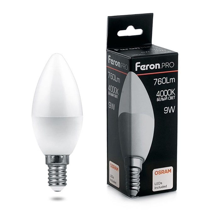 Feron.PRO Лампа светодиодная LB-1309 свеча E14 9W 4000K OSRAM LED 38060 - фото 30626