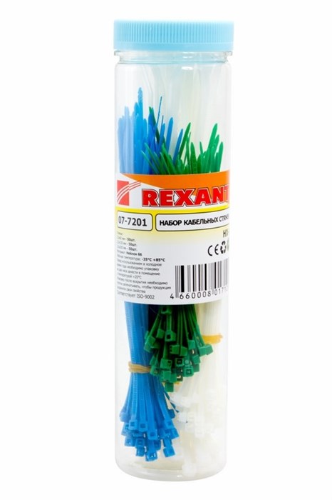 REXANT набор стяжек нейлоновых 100, 150, 200 мм, цветные, НХ-1 (тубус 200 шт) 07-7201 - фото 31735