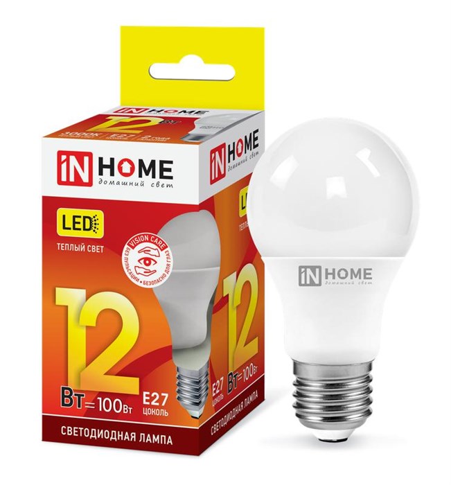 IN HOME лампа 12Вт 3000К 230В E27 LED-A60-VC 1080лм 4690612020235 - фото 31925