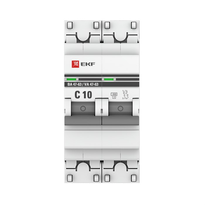 EKF PROxima Выключатель автоматический модульный 2п C 10А 4.5кА ВА 47-63 mcb4763-2-10C-pro - фото 32433