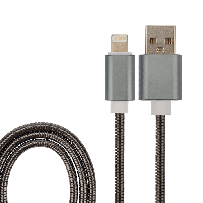 REXANT USB кабель для iPhone 5/6/7/8/Х моделей, черный в металлической оплетке, 1 м 18-4222 - фото 32986