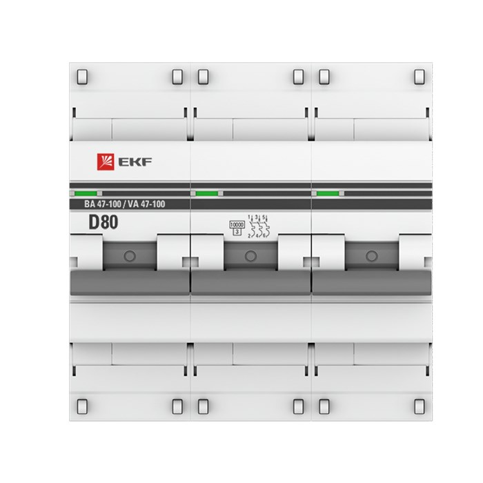 EKF PROxima Выключатель автоматический модульный 3п D 80А 10кА ВА 47-100 mcb47100-3-80D - фото 33895