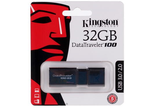 KINGSTON Носитель информации USB 3.1/3.0/2.0 32GB DataTraveler 100 G3 черный BL1 15165 - фото 34010