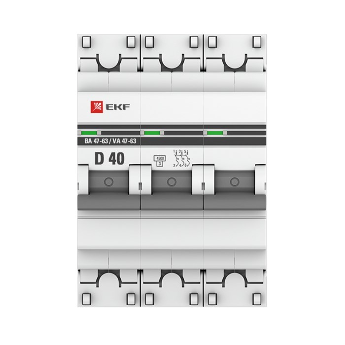 EKF PROxima Автоматический выключатель 3P 40А (D) 4,5kA ВА 47-63 mcb4763-3-40D-pro - фото 34015