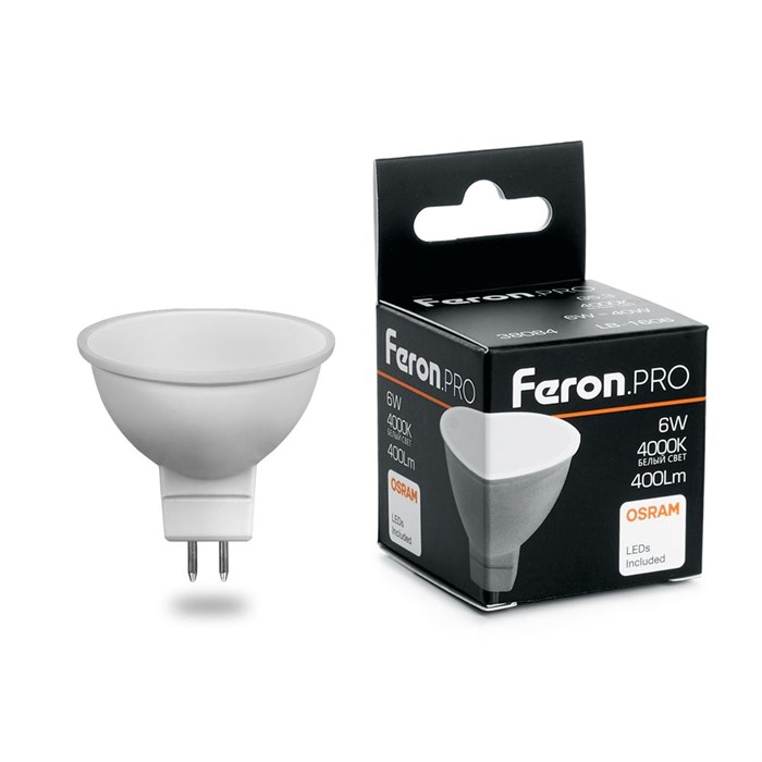 Feron.PRO Лампа светодиодная LB-1606 MR16 G5.3 6W 4000K OSRAM LED 38084 - фото 34254