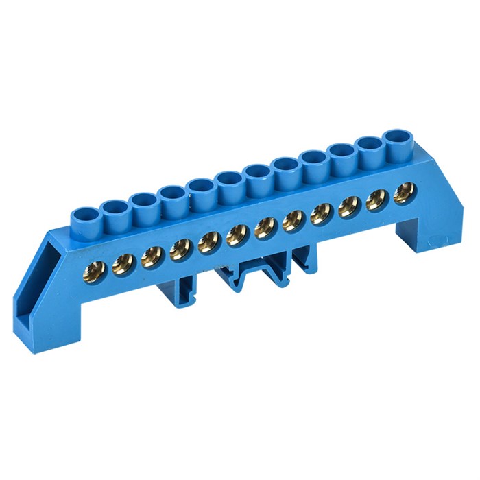 Шина 0 в комбинированном синем изоляторе на DIN-рейку 8х12мм. 12 групп 11-2318 sn0-125-12-dn - фото 34345