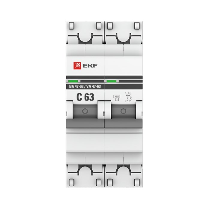 EKF PROxima Выключатель автоматический модульный 2п C 63А 4.5кА ВА 47-63 mcb4763-2-63C-pro - фото 34494