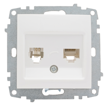 EKF(Милан) Розетка RJ-45+Телефонная Белая erkoo-135-10 - фото 35141