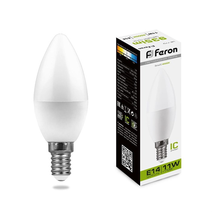 Feron Лампа светодиодная, (11W) 230V E14 4000K свеча 25942 25942 - фото 35204