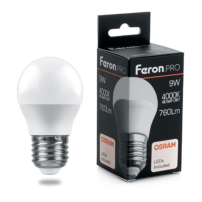 Feron.PRO Лампа светодиодная LB-1409 Шарик E27 9W 4000K OSRAM LED 38081 - фото 35611