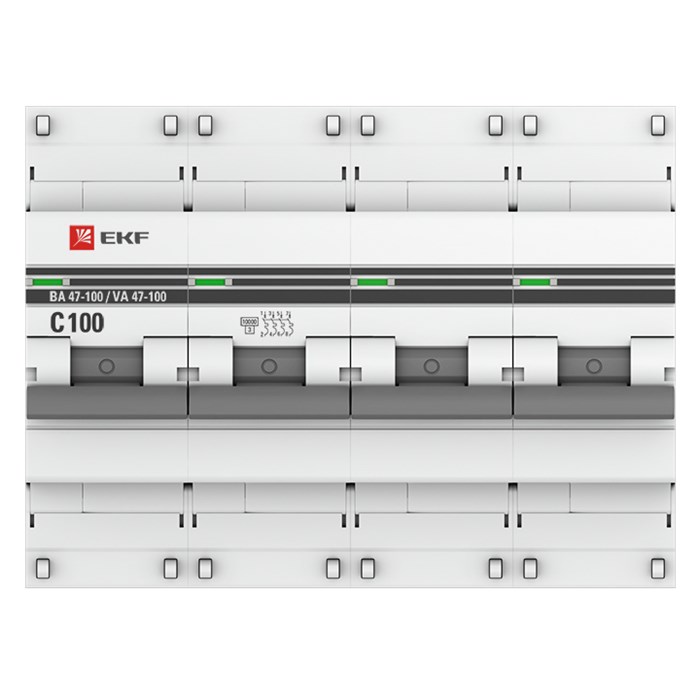 EKF PROxima Выключатель автоматический модульный 4п C 100А 10кА ВА 47-100 mcb47100-4-100C-pro - фото 35928