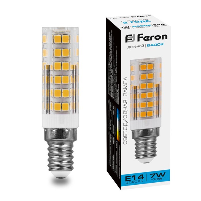 Feron Лампа светодиодная 7W 230V E14 6400K, LB-433 25986 - фото 36473