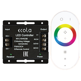 ECOLA controller LED strip RGB RF 18A 216W 12V (432W 24V) с кольцевым сенсорным белым радиопультом[RFC18WESB] RFC18WESB - фото 36609