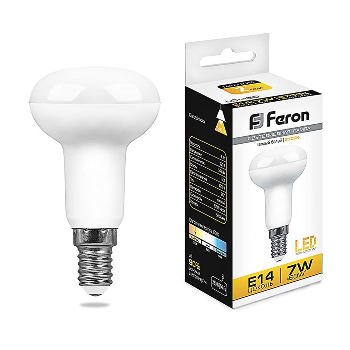 FERON лампа светодиодная R50 7W 2700K 230V E14 LB-450 25513 - фото 37032