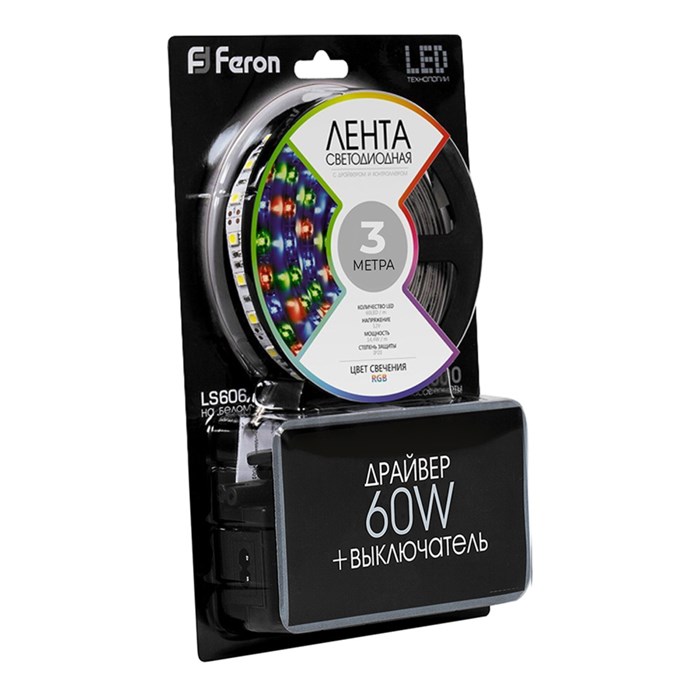 Feron Светодиодная LED лента Feron LS606, готовый комплект 3м 60SMD(5050)/м 14.4Вт/м IP20 12V RGB 27722 - фото 37069