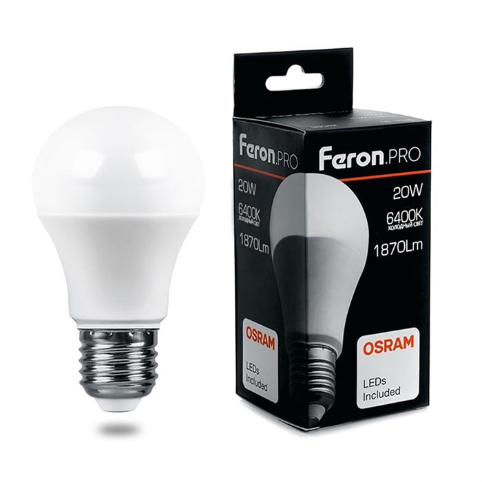 Feron.PRO Лампа светодиодная LB-1020 Шар E27 20W 6400K OSRAM LED 38043 - фото 37434