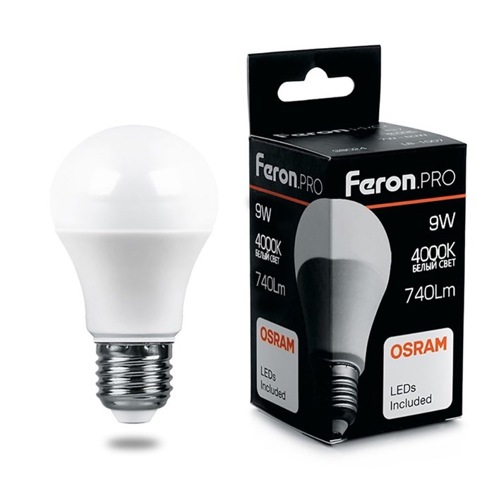 Feron.PRO Лампа светодиодная LB-1009 Шар E27 9W 4000K OSRAM LED 38027 - фото 37486