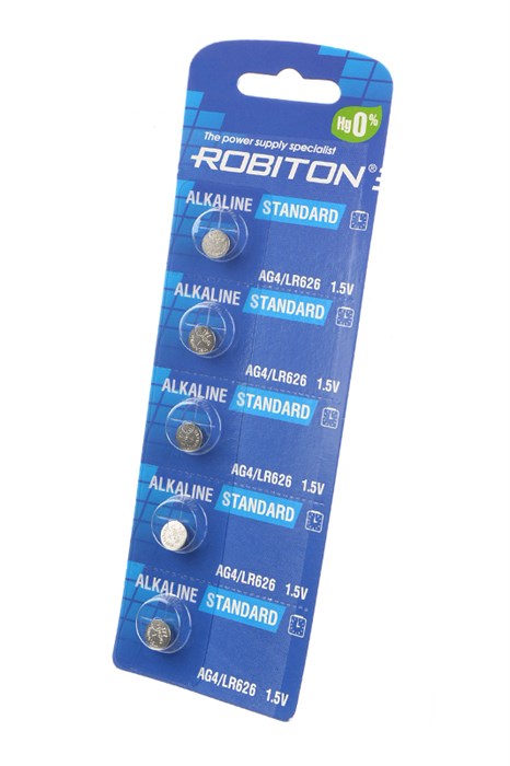 ROBITON Элемент питания STANDARD R-AG4-0-BL5 (0% Hg) AG4 LR626 377 LR66 BL5 16951 - фото 37494