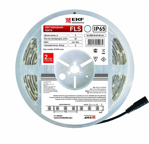 EKF Proxima Светодиодная лента FLS-5050 30 сд/м 7,2Вт 12В IP65 5м теплый белый FLS-5050-30-65-5M-WW - фото 37537