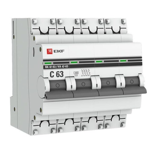 EKF PROxima Автоматический выключатель 4P 63А (C) 4,5kA ВА 47-63 mcb4763-4-63C-pro - фото 38608