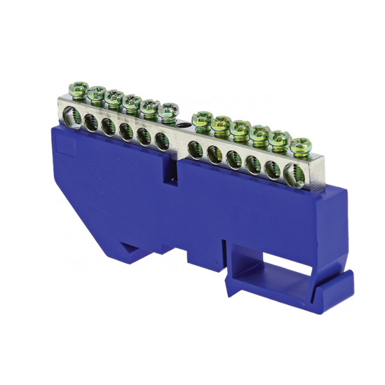 Шина 0 N (6х9) 14 отвер. никель син. изолятор на DIN-рейку sn1-63-14-d - фото 39288