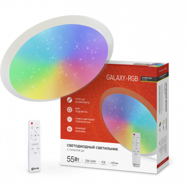 IN HOME Светильник светодиодный COMFORT GALAXY-RGB 55Вт 230В 3000-6500K 4400Лм 450x70мм с пультом дистанционного управления 4690612044606 - фото 39587