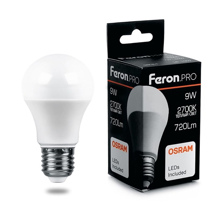 Feron.PRO Лампа светодиодная LB-1009 Шар E27 9W 2700K OSRAM LED 38026 - фото 39870