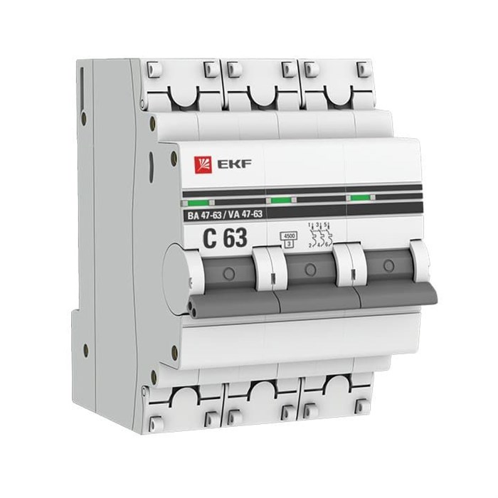 EKF PROxima Выключатель автоматический модульный 3п C 63А 4.5кА ВА 47-63 mcb4763-3-63C-pro - фото 40353