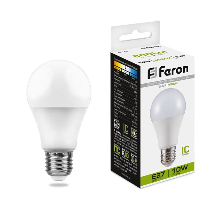 FERON Лампа светодиодная, (10W) 230V E27 4000K A60, LB-92 25458 - фото 41242