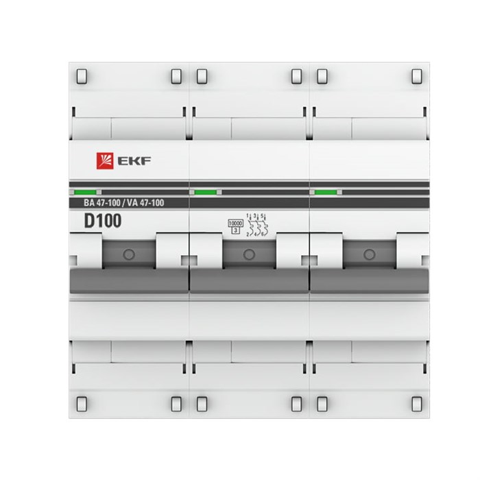 EKF PROxima Выключатель автоматический модульный 3п D 100А 10кА ВА 47-100 mcb47100-3-100D-pro - фото 41321