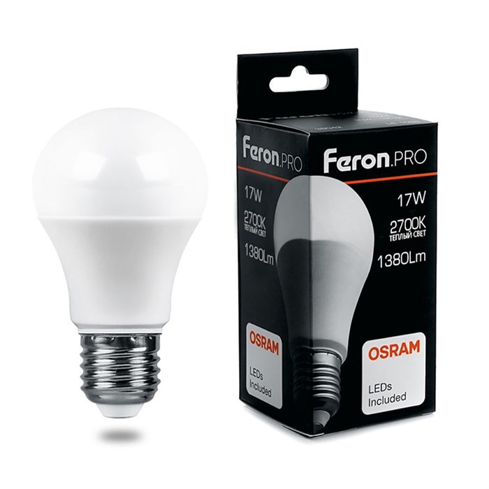 Feron.PRO лампа светодиодная LB-1017 шар E27 17W 2700K OSRAM LED 38038 - фото 41416