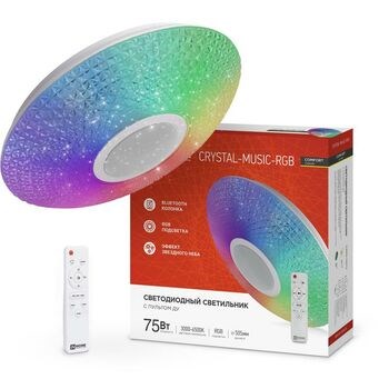 IN HOME светильник COMFORT CRYSTAL-MUSIC-RGB 75W 3000-6500K 230V 6000lm 505x125mm с пультом дистанционного управления 4690612044569 - фото 41917