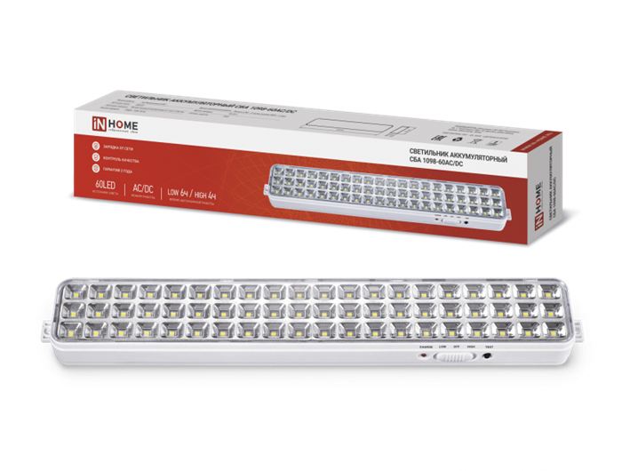 IN HOME светильник светодиодный аварийный СБА 1098-60AC/DC 60 LED 2.0Ah lithium battery AC/DC 4690612029504 - фото 42630