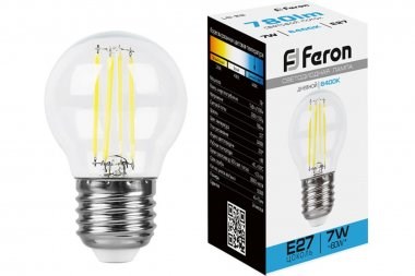 FERON лампа филам. 7W 6400K E27 A60 230V 780lm (нитевидная прозрачная) LB-57 25571 - фото 42643