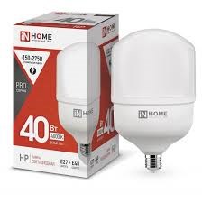 IN HOME Лампа светодиодная LED-HP-PRO 40Вт 230В Е27 с адаптером E40 4000К 3600Лм 4690612031095-1 - фото 43159