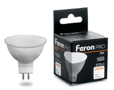 Feron.PRO Лампа светодиодная LB-1608 G5.3 MR16 8W 6400K OSRAM LED 38091 - фото 44017