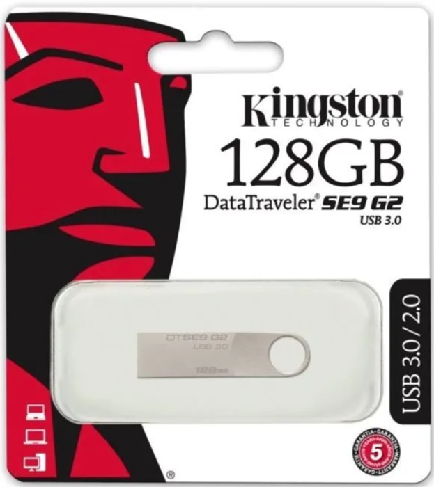 Kingston Флешка USB 3.0/2.0 Data Traveler SE9 G2 128 ГБ, серебристый 6604357C-1 - фото 44378