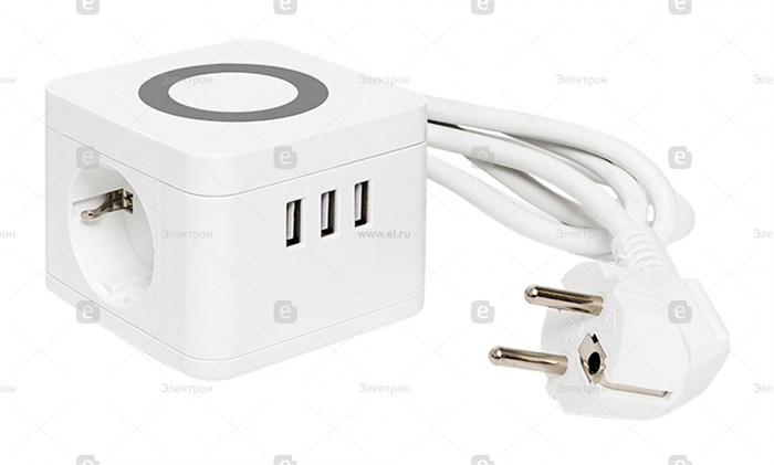 Удлинитель "Куб" 2 гнезда 3USB 2,4А+зарядное устройство 1,3 метра 1мм2 UBA-CUB-3-WC - фото 45577