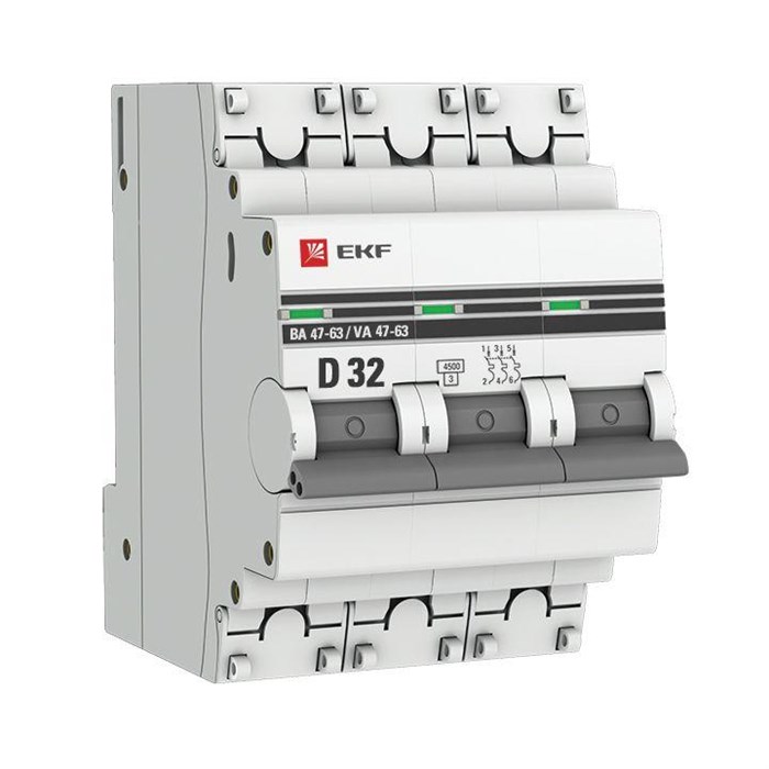 EKF PROxima Автоматический выключатель 3P 32А (D) 4,5kA ВА 47-63 mcb4763-3-32D-pro - фото 46379