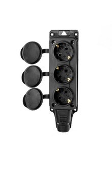 DYNEL Розетка (колодка) трехместная каучук 2P+PE 230V 16А IP54 DY-01-01-008 - фото 46450