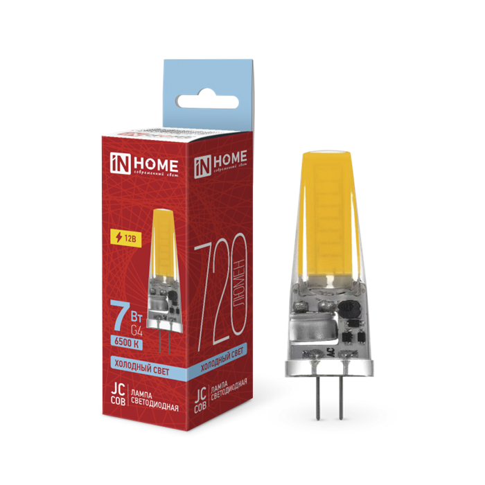 IN HOME Лампа светодиодная LED-JC-COB 7Вт 12В G4 6500К 720Лм 4690612060293 - фото 46527