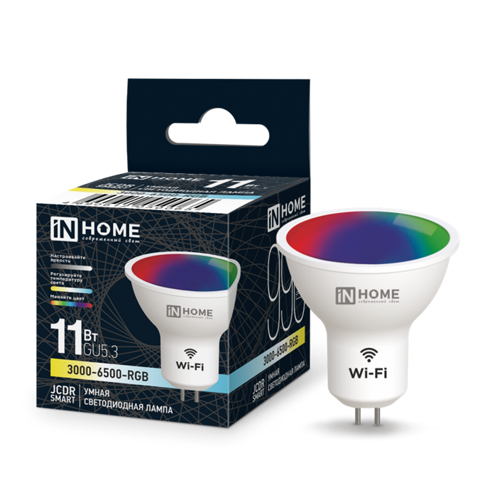 IN HOME Лампа светодиодная LED-JCDR-RGBW-SMART 11Вт 230В димм. GU5.3 3000-6500К 990Лм 4690612050065 - фото 46530