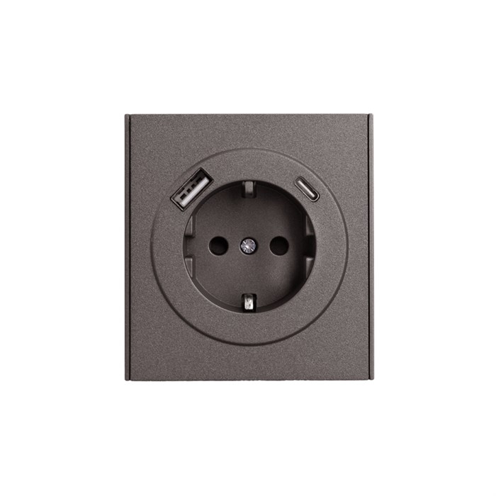 KRANZ Розетка STRONG 1-ая с/з с/у з/ш 16А с USB A+C быстрой зарядки 5В/3А графит KR-78-0704-6 - фото 46753
