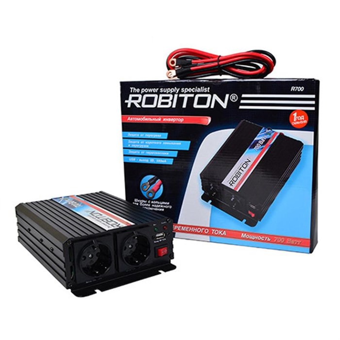 ROBITON Инвертор 12V-220V R700 700W две евро розетки 12173 - фото 47177