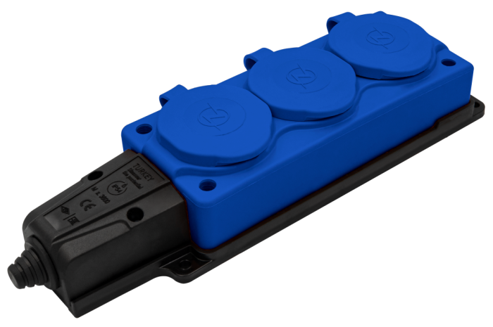 NE-AD Колодка штепсельная 3-гн. С крышками, с/з, 16А, IP54 (каучук), Синий 4143 - фото 47294