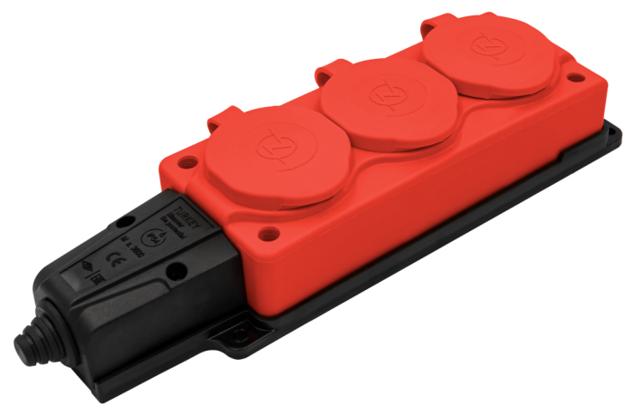 NE-AD Колодка штепсельная 3-гн. С крышками, с/з, 16А, IP54 (каучук), Красный 4123 - фото 47302