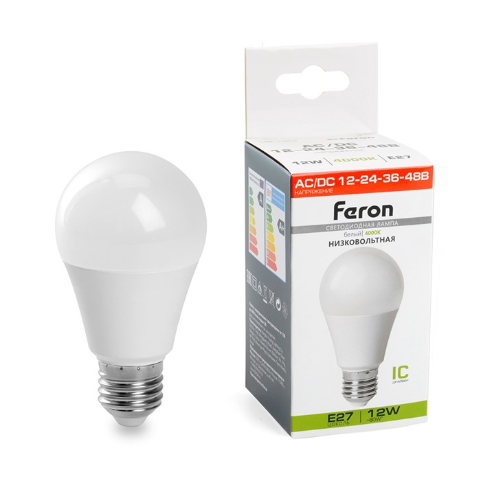 Feron Лампа светодиодная низковольтная, (12W) 12-48V E27 4000K A60, LB-193 48729 - фото 47338