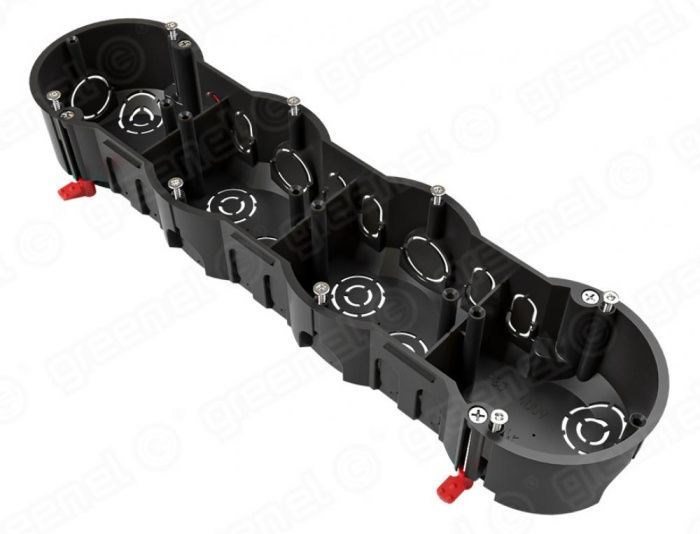 GREENEL Подрозетник 4-й 283х70х45мм. для полых стен, IP30, ЧЕРНЫЙ (33шт) GE40025