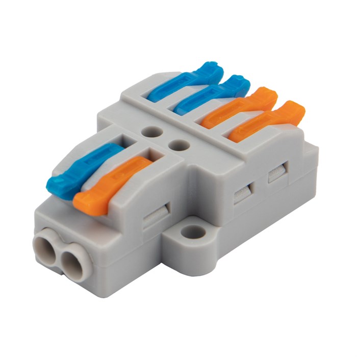 REXANT Клемма СМК 2х2 проходная разветвительная 2 полюса, с монтажной площадкой (1 ввод, 2 вывода на полюс) 07-5235